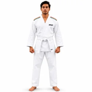 NHD Kihon white karate uniform front view for martial arts training and competition